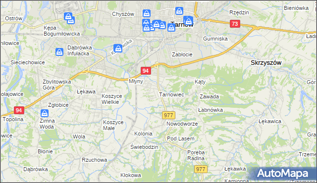 mapa Tarnowiec gmina Tarnów, Tarnowiec gmina Tarnów na mapie Targeo