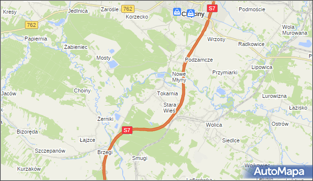 mapa Tokarnia gmina Chęciny, Tokarnia gmina Chęciny na mapie Targeo