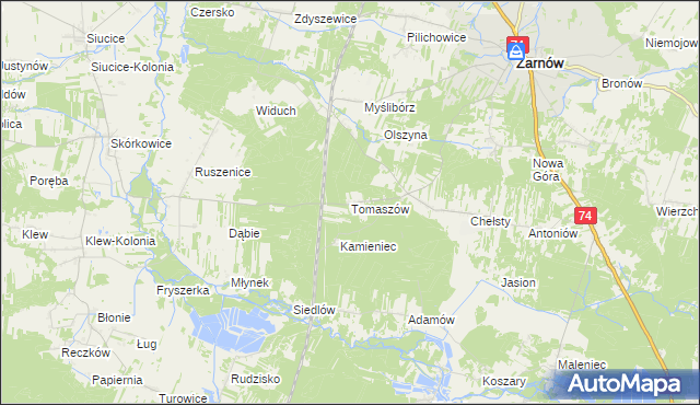 mapa Tomaszów gmina Żarnów, Tomaszów gmina Żarnów na mapie Targeo