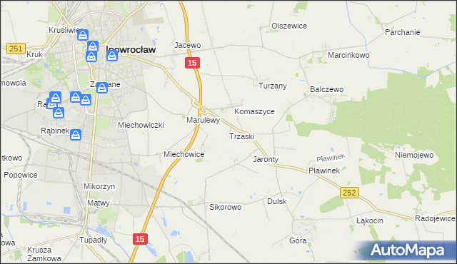 mapa Trzaski gmina Inowrocław, Trzaski gmina Inowrocław na mapie Targeo