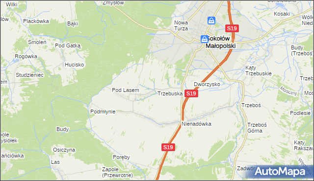 mapa Trzebuska, Trzebuska na mapie Targeo