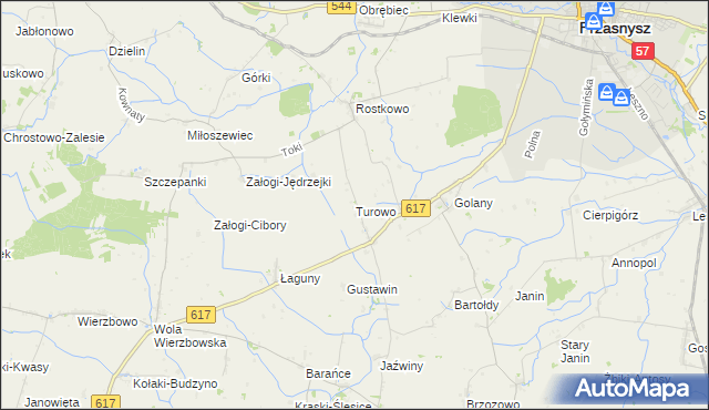mapa Turowo gmina Czernice Borowe, Turowo gmina Czernice Borowe na mapie Targeo