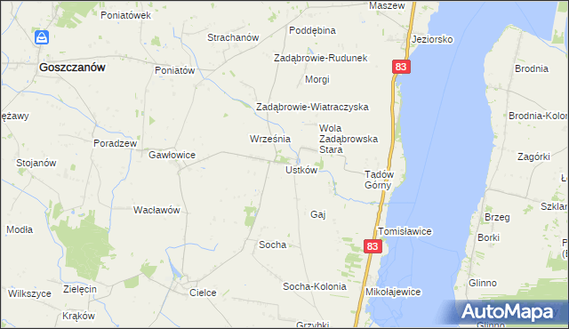 mapa Ustków gmina Warta, Ustków gmina Warta na mapie Targeo