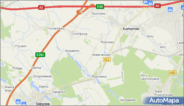 mapa Walerianowo gmina Komorniki, Walerianowo gmina Komorniki na mapie Targeo