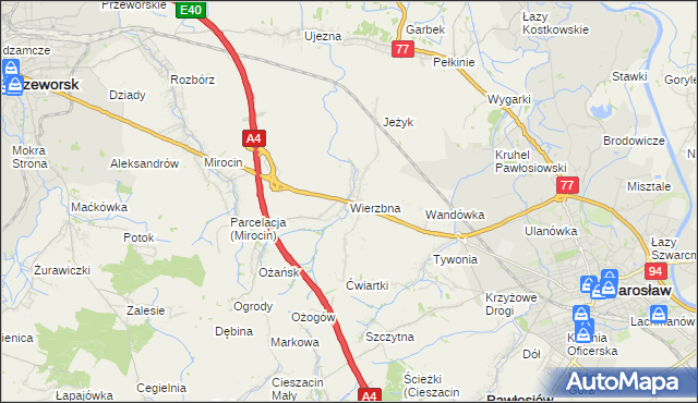mapa Wierzbna gmina Pawłosiów, Wierzbna gmina Pawłosiów na mapie Targeo