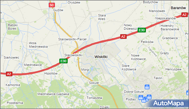 mapa Wiskitki, Wiskitki na mapie Targeo
