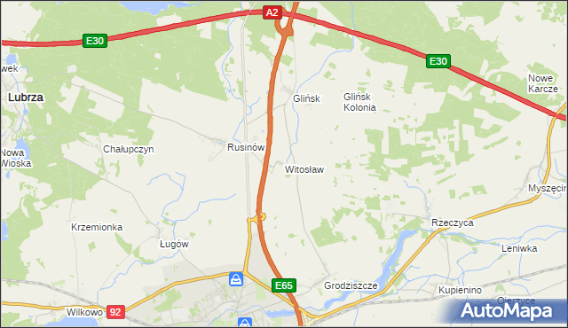 mapa Witosław gmina Świebodzin, Witosław gmina Świebodzin na mapie Targeo