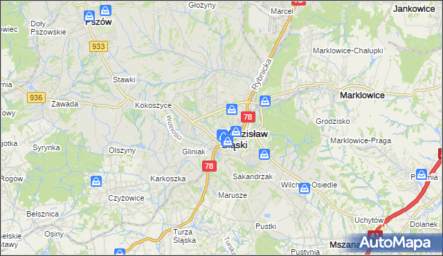 mapa Wodzisławia Śląskiego, Wodzisław Śląski na mapie Targeo