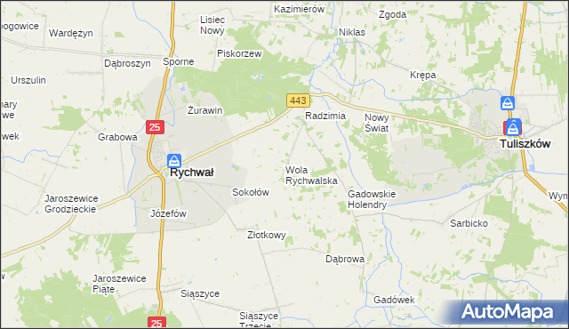 mapa Wola Rychwalska, Wola Rychwalska na mapie Targeo