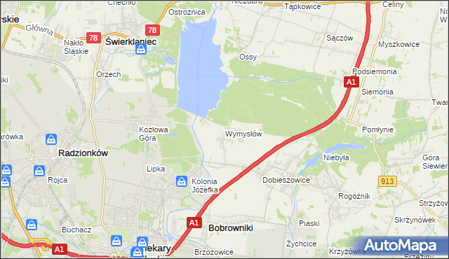 mapa Wymysłów gmina Bobrowniki, Wymysłów gmina Bobrowniki na mapie Targeo