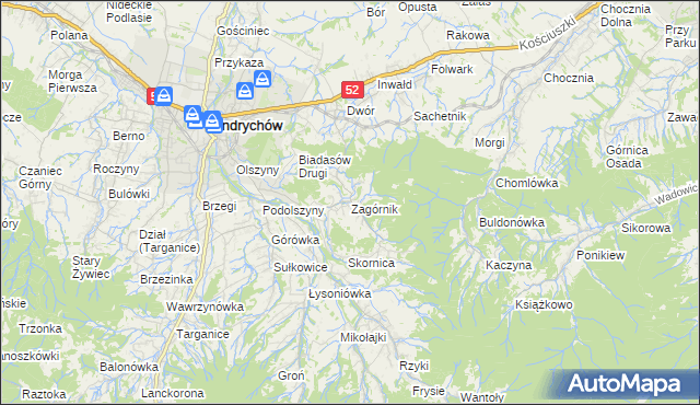 mapa Zagórnik gmina Andrychów, Zagórnik gmina Andrychów na mapie Targeo