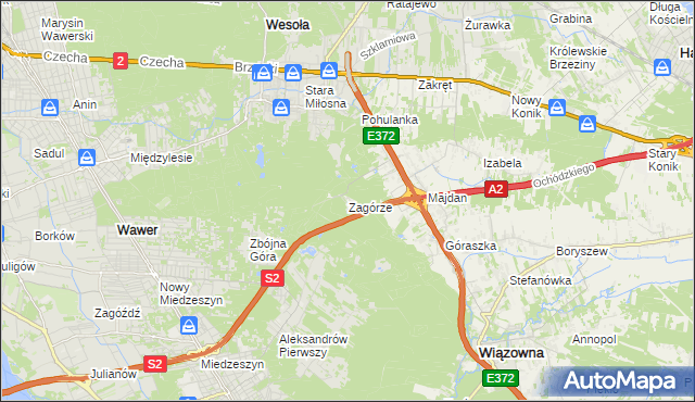 mapa Zagórze gmina Wiązowna, Zagórze gmina Wiązowna na mapie Targeo