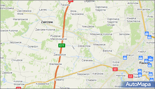 mapa Zdziechów gmina Zakrzew, Zdziechów gmina Zakrzew na mapie Targeo