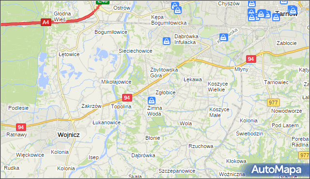 mapa Zgłobice, Zgłobice na mapie Targeo