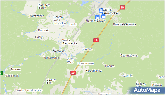 mapa Złotoria gmina Czarna Białostocka, Złotoria gmina Czarna Białostocka na mapie Targeo