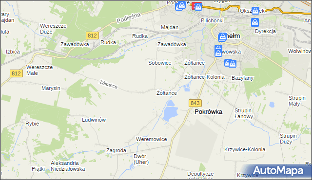 mapa Żółtańce, Żółtańce na mapie Targeo