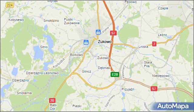 mapa Żukowo powiat kartuski, Żukowo powiat kartuski na mapie Targeo