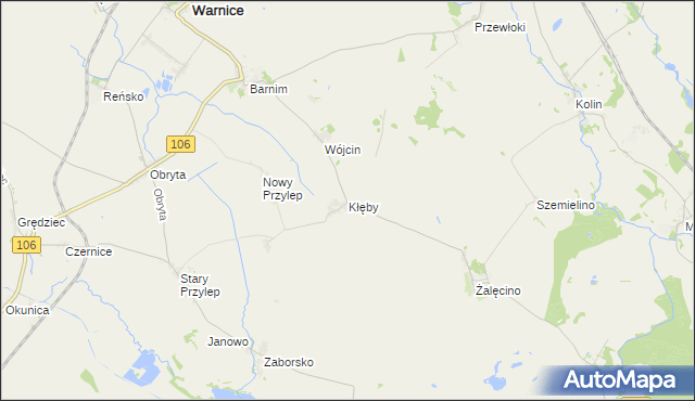 mapa Kłęby gmina Warnice, Kłęby gmina Warnice na mapie Targeo