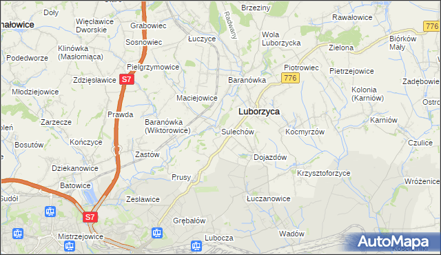 mapa Sulechów gmina Kocmyrzów-Luborzyca, Sulechów gmina Kocmyrzów-Luborzyca na mapie Targeo