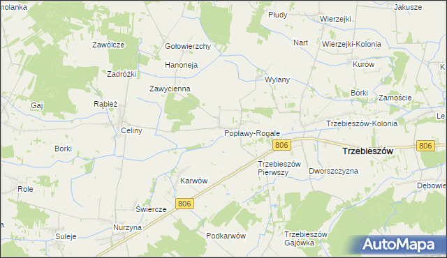 mapa Popławy-Rogale, Popławy-Rogale na mapie Targeo