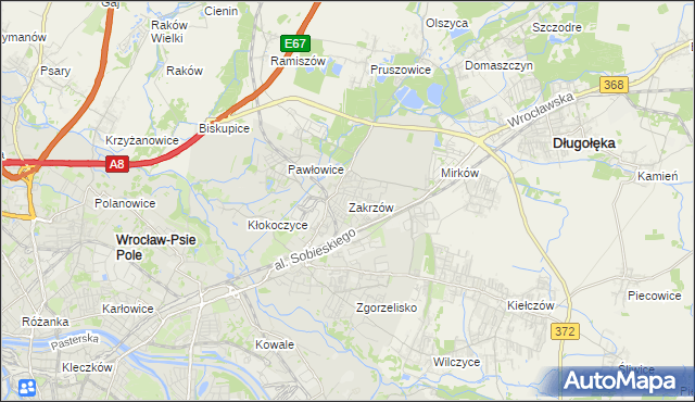 mapa Zakrzów gmina Wrocław, Zakrzów gmina Wrocław na mapie Targeo