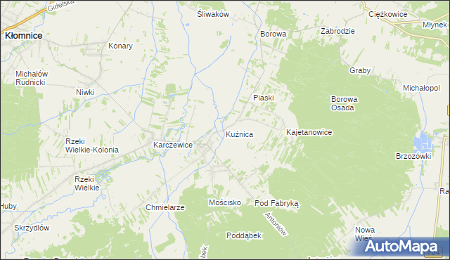 mapa Kuźnica gmina Kłomnice, Kuźnica gmina Kłomnice na mapie Targeo