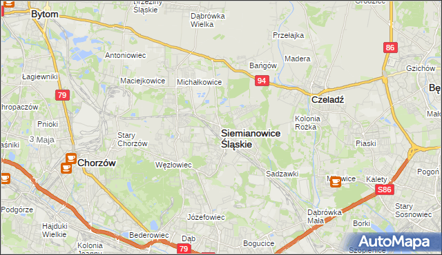 mapa Siemianowice Śląskie, Siemianowice Śląskie na mapie Targeo