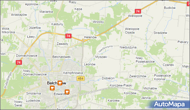 mapa Myszaki, Myszaki na mapie Targeo
