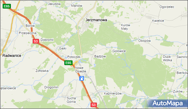 mapa Bądzów, Bądzów na mapie Targeo