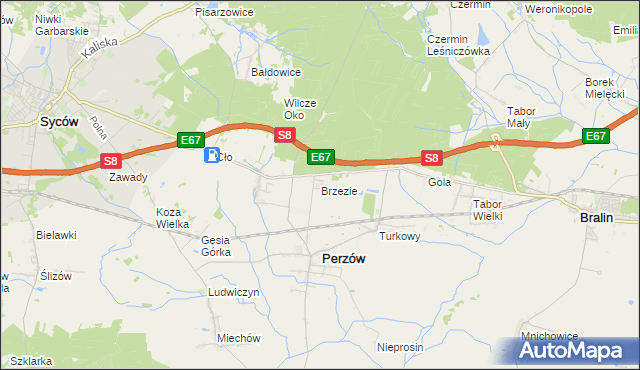 mapa Brzezie gmina Perzów, Brzezie gmina Perzów na mapie Targeo