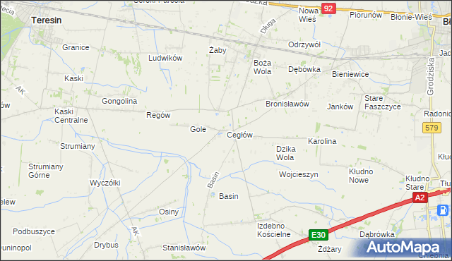 mapa Cegłów gmina Baranów, Cegłów gmina Baranów na mapie Targeo