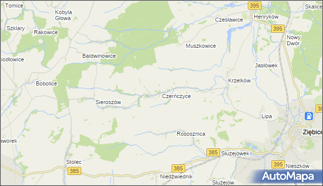 mapa Czerńczyce gmina Ziębice, Czerńczyce gmina Ziębice na mapie Targeo