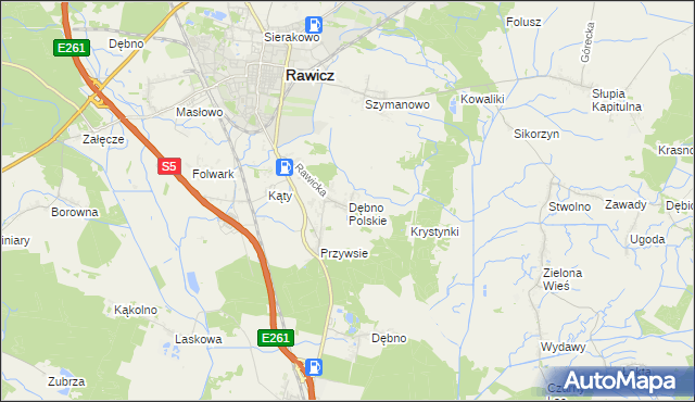 mapa Dębno Polskie, Dębno Polskie na mapie Targeo