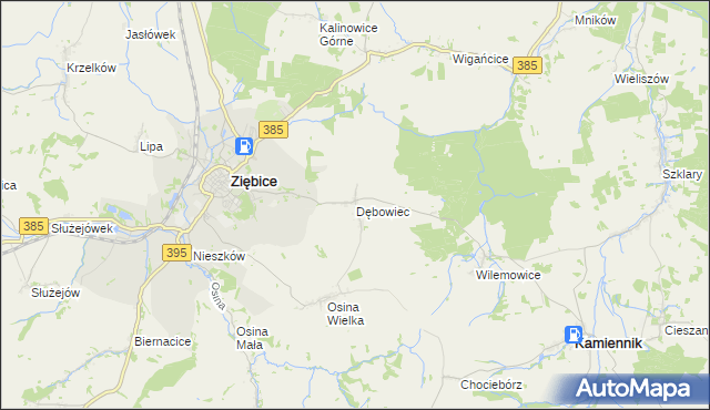 mapa Dębowiec gmina Ziębice, Dębowiec gmina Ziębice na mapie Targeo