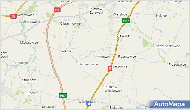 mapa Dobkowice gmina Kobierzyce, Dobkowice gmina Kobierzyce na mapie Targeo