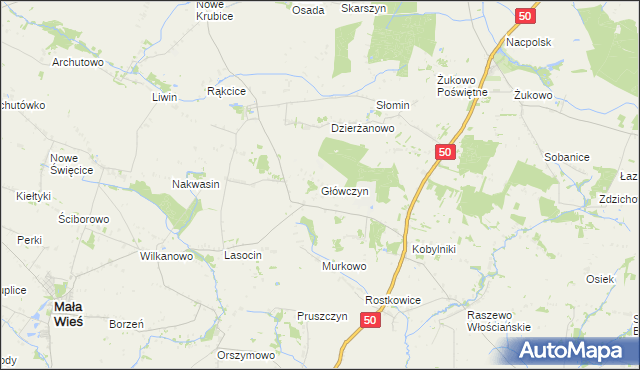 mapa Główczyn gmina Mała Wieś, Główczyn gmina Mała Wieś na mapie Targeo
