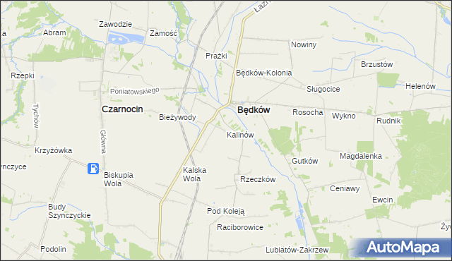 mapa Kalinów gmina Będków, Kalinów gmina Będków na mapie Targeo