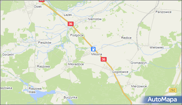 mapa Miłosna gmina Lubin, Miłosna gmina Lubin na mapie Targeo
