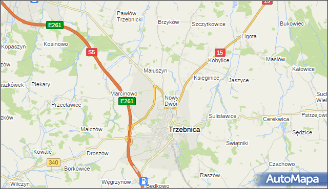 mapa Nowy Dwór gmina Trzebnica, Nowy Dwór gmina Trzebnica na mapie Targeo