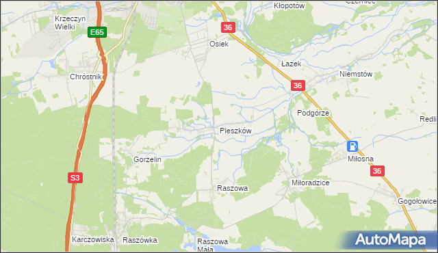 mapa Pieszków gmina Lubin, Pieszków gmina Lubin na mapie Targeo