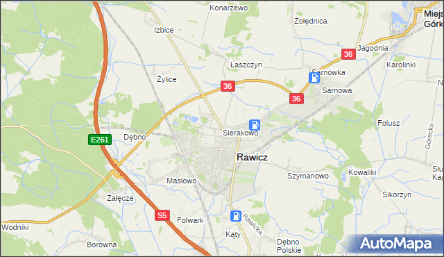 mapa Sierakowo gmina Rawicz, Sierakowo gmina Rawicz na mapie Targeo