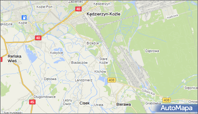 mapa Stare Koźle, Stare Koźle na mapie Targeo