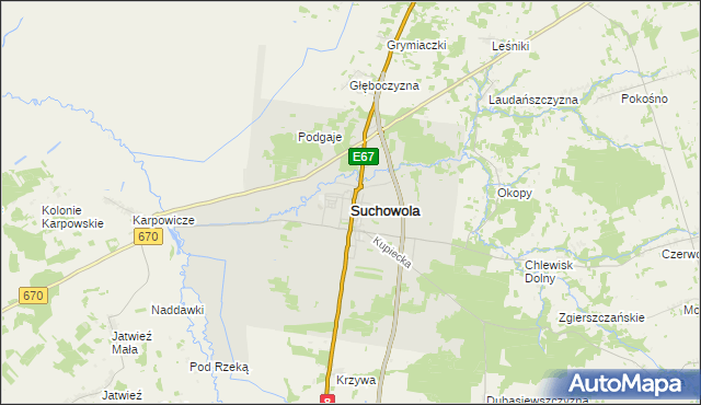 mapa Suchowola powiat sokólski, Suchowola powiat sokólski na mapie Targeo
