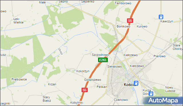 mapa Szczodrowo gmina Kościan, Szczodrowo gmina Kościan na mapie Targeo
