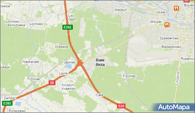 mapa Białe Błota powiat bydgoski, Białe Błota powiat bydgoski na mapie Targeo