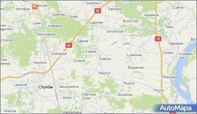 mapa Grabina gmina Chynów, Grabina gmina Chynów na mapie Targeo