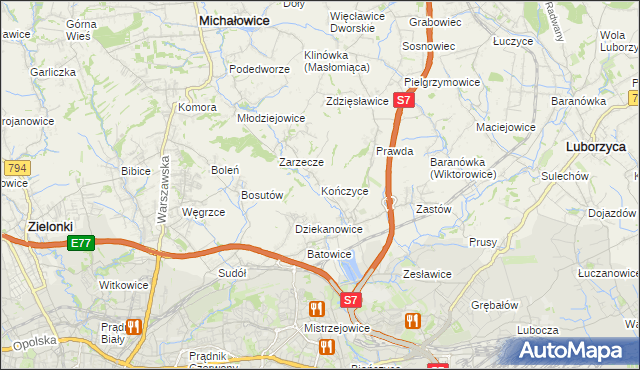 mapa Kończyce gmina Michałowice, Kończyce gmina Michałowice na mapie Targeo