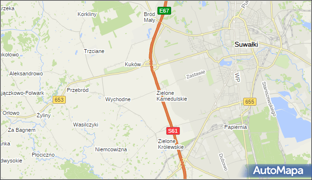 mapa Zielone Kamedulskie, Zielone Kamedulskie na mapie Targeo