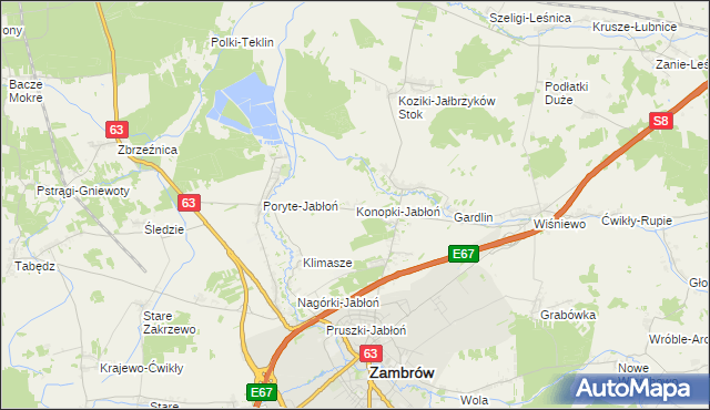 mapa Konopki-Jabłoń, Konopki-Jabłoń na mapie Targeo