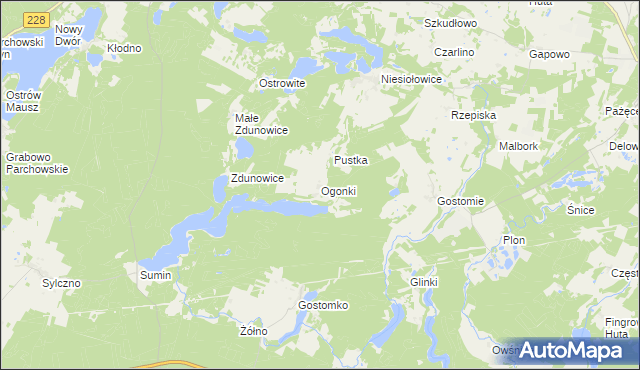 mapa Ogonki gmina Sulęczyno, Ogonki gmina Sulęczyno na mapie Targeo